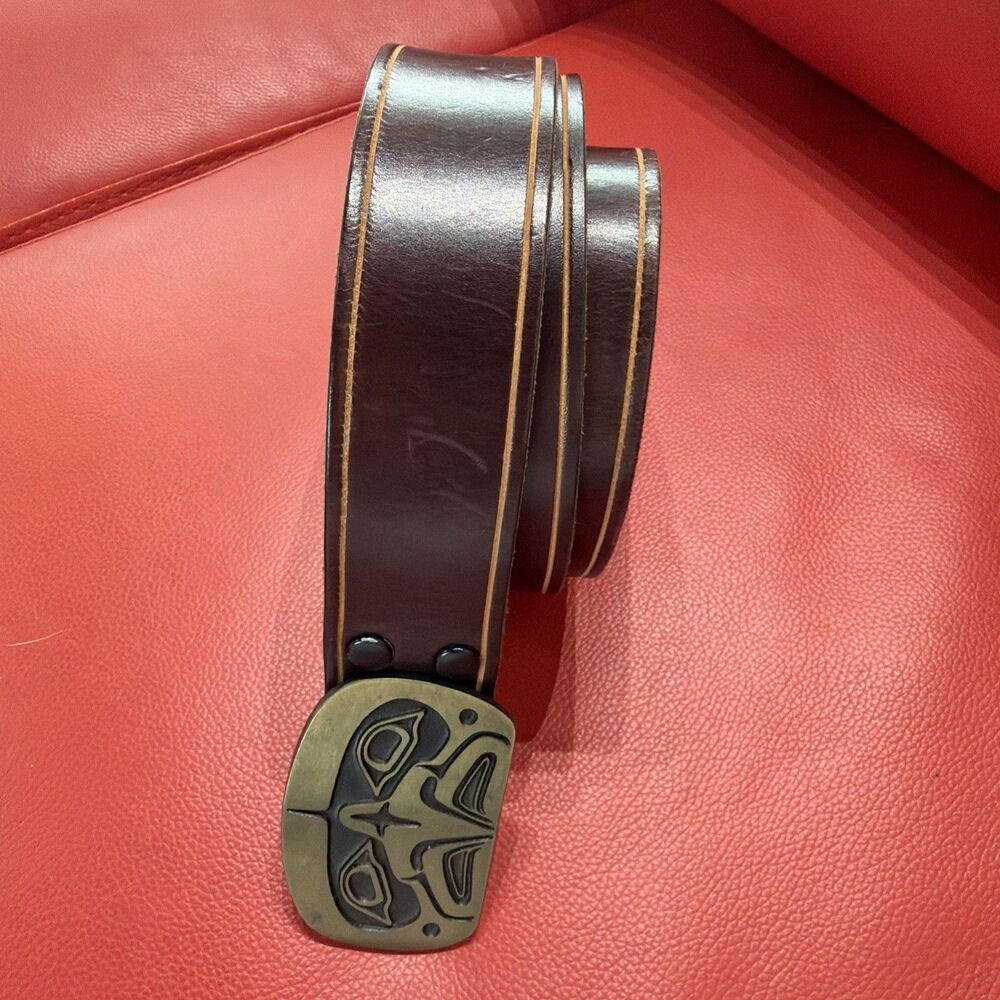 Vtg Rainbow Metals Bronze Raven Belt Metamorphosis Leathers Robert Crew Size 36